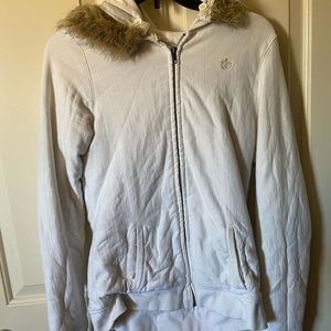 White fur zip up jacket